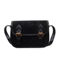 Bolso bandolera baguette de ante negro con hebillas vintage y cierre de solapa - Negro