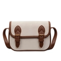 Bolso bandolera vintage en crema y marrón con elegante hebilla de latón dorado - Blanco Roto