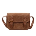 Bolso baguette retro marrón con textura de cuero granulado y hebillas de bronce - Marrón