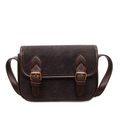 Bolso bandolera retro marrón oscuro con hebillas doradas antiguas en cuero sintético - café