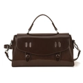 Bolso de mano retro marrón oscuro en cuero brillante con correa ajustable extraíble - Marrón