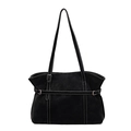 Grand sac fourre-tout noir rétro avec coutures blanches contrastées et boucle déco - Noir