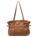 Grand sac cabas en simili cuir marron avec coutures blanches et bandoulière longue - Marron