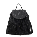 Zaino nero da donna con stampa a stelle, patta a coulisse e tasche laterali per il tempo libero - Nero