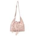 Borsa tote vintage rosa chiaro stile motociclista con cerniere e coulisse argento - Rosa