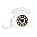 Sweet vintage telephone shaped handbag in glossy white with retro dial and heart detail - White
