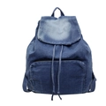 Classic blue washed denim backpack with drawstring closure and front zipper pocket - Dark Blue