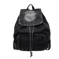 Retro washed black denim backpack with drawstring closure and large front pocket - Black