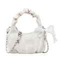 Bolso elegante crema con tejido jacquard texturizado y asa de cuero plisado - Con Colgante / Blanco Roto