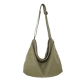 Sac bandoulière en toile lavée vert olive avec sangle réglable et grande capacité - Vert