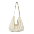 Sac hobo minimaliste en toile ivoire avec grande capacité et bandoulière noire réglable - Blanc