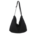 Sac hobo en toile lavée noire avec large bandoulière réglable pour un look décontracté - Noir