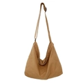 Sac bandoulière marron en toile lavée avec sangle réglable et grande capacité forme croissant - Marron