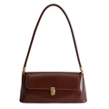 Retro deep brown glossy leather underarm bag with gold buckle and elegant strap - Brown