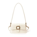 Glossy white faux leather baguette shoulder bag with gold horseshoe buckle detail - White