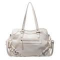 Grande borsa tote avorio con borchie e fibbie in metallo in stile motociclista - Bianco