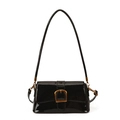 Elegant black patent leather shoulder bag with vintage gold horseshoe buckle hardware - Black