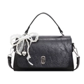 Bolso bandolera de cuero plisado negro con lazo de encaje y colgante de perlas - Con Colgante / Negro