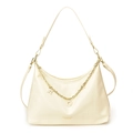 Schicke beige Hobo-Tasche mit Goldkette und Blumenanhängern, elegante Umhängetasche - Weiß