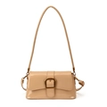 Glossy beige underarm bag in patent leather with gold buckle for 2026 spring fashion style - Khaki