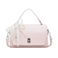 Elegant light pink baguette bag with lace bow, pearl charms and silver metal lock - With Pendant / Pink