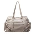 Borsa tote bianco crema in ecopelle con borchie e cerniere in stile biker alla moda - Cachi