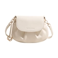 Elegante bolso de silla beige con base plisada y correa con estampado de letras - Blanco