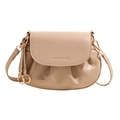 Bolso bandolera beige chic de piel sintética suave con diseño plisado moderno - Caqui
