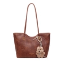 Borsa tote retrò marrone scuro di grande capacità con ciondolo a forma di cane - Stile Con Ciondolo / Marrone