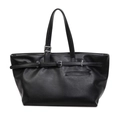 Classic black faux leather tote bag with silver buckles and decorative strap - Black