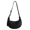 Sac à bandoulière demi-lune noir en cuir texturé litchi avec sangle réglable - Noir
