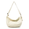 Minimalistische beige Segeltuch-Halbmondtasche mit verstellbarem breitem Schultergurt - Gebrochenes Weiß
