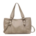 Bolso tote vintage de piel sintética beige con hebillas metálicas y correa de hombro - Caqui
