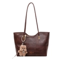 Grande borsa tote vintage marrone scuro in pelle cerata con ciondolo a forma di cane - Stile Con Ciondolo / Marrone
