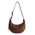 Sac bandoulière demi-lune marron foncé en cuir grainé avec fermeture éclair argentée - Marron