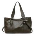 Bolso tote vintage de cuero suave verde oliva con gran capacidad para mujer - Verde