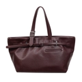 Large vintage burgundy tote bag in premium faux leather with stylish buckle details - Coffee