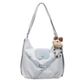 Light blue faux leather versatile handbag with a cute teddy bear charm for women - With Pendant / Blue