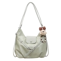 Light green faux leather hobo tote bag with crossbody strap and cute plush bear charm - With Pendant / Green