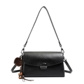Glossy black textured leather crossbody bag with tassel charm and dual straps - Black
