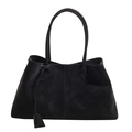 Minimalist black faux suede tote bag with stylish teardrop charm and large capacity - Black