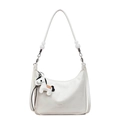 Sac sous le bras blanc minimaliste en similicuir avec bandoulière à billes et charm poney - Avec Pendentif / Blanc Cassé