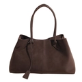 Large dark brown suede tote bag with double handles and vertical stitch detail - Brown