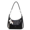 Sac hobo noir classique avec perles en marbre blanc et petit charm cheval élégant - Avec Pendentif / Noir