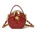 Mini runde Stepphandtasche in Rot mit Goldkette und dekorativem Blumenverschluss für Damen - Rot