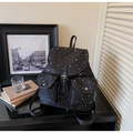Sac à dos noir chic à imprimé étoiles avec poches avant pour un voyage décontracté - Noir