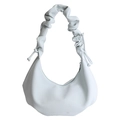 Light blue crescent handbag with litchi grain leather and ruched scrunchie strap - Blue