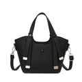 Schwarze Bucket Bag mit Kieselmaserung, silbernen Details und abnehmbarem Schultergurt - Umhängetasche mit Lychee-Struktur / Schwarz