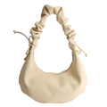 Chic cream pleated hobo tote bag featuring side drawstrings and a modern matte finish - Yellow