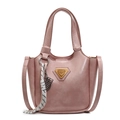Elegante malvenfarbene Beuteltasche aus Kunstleder mit Logo und gestreiftem Anhänger - Mit Anhänger / Rosa
